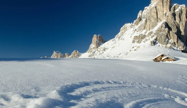 Paisagem Nevada Das Dolomitas Montanhas Durante Temporada Inverno Itália — Fotografia de Stock