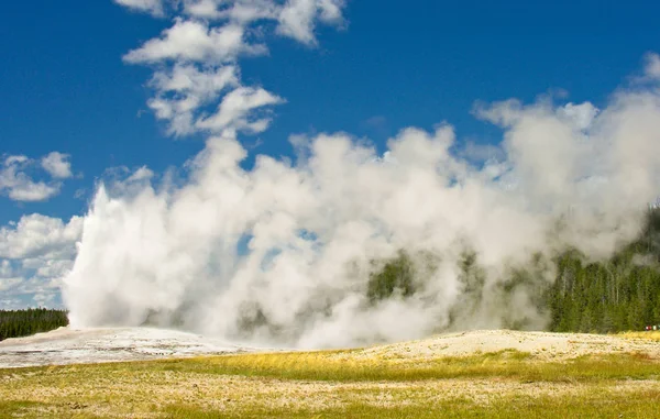 Słynny Old Faithful Gejzer Parku Narodowym Yellowstone — Zdjęcie stockowe