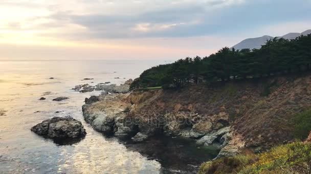 Incrível Pôr Sol Vista Costa Oceano Vídeo — Vídeo de Stock