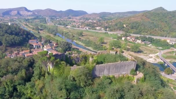 Vista Aérea Las Ruinas Del Castillo Vídeo — Vídeos de Stock