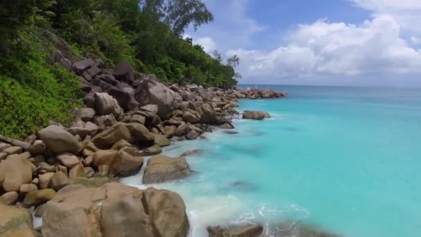 Καταπληκτική Θέα Την Παραλία Anse Georgette Νήσος Πράσλιν Σεϋχέλλες Βίντεο — Αρχείο Βίντεο