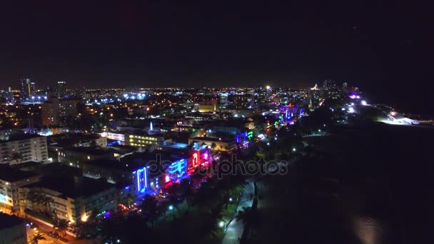 Vista Aérea Del Horizonte Miami Beach Por Noche Florida Vídeo — Vídeos de Stock