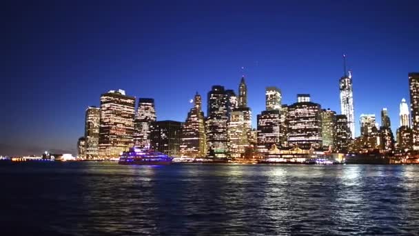 New York Lower Manhattan Skyline Por Noche Estados Unidos — Vídeo de stock