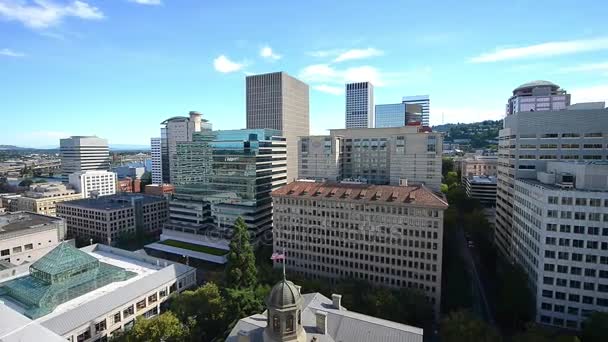 Vackra Flygfoto Över Stadssilhuetten Portland Berömd Turistattraktion Usa Video — Stockvideo