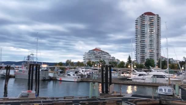 Ships Moored Nanaimo Pier British Columbia Canada — Stock Video