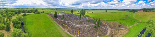 Hill of Crosses, Lithuania. Panoramic aerial view on a summer af — Stock Photo, Image