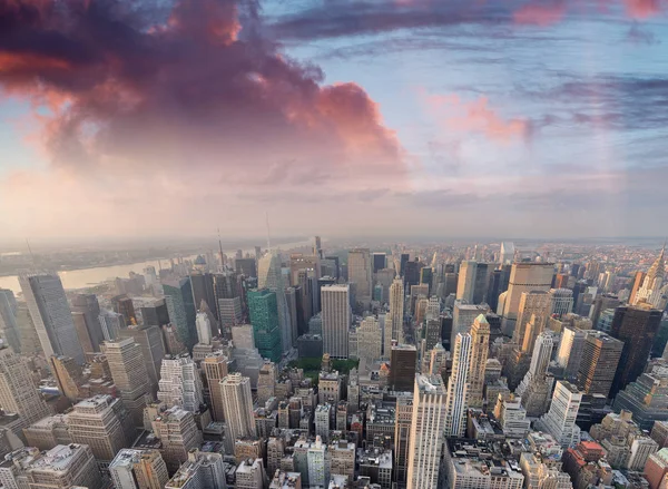 Nueva York Estados Unidos Increíble Vista Aérea Manhattan Atardecer — Foto de Stock