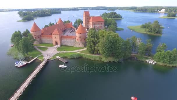 Erstaunliche Antike Architektur Der Burg Von Trakai Litauen Luftaufnahme Video — Stockvideo