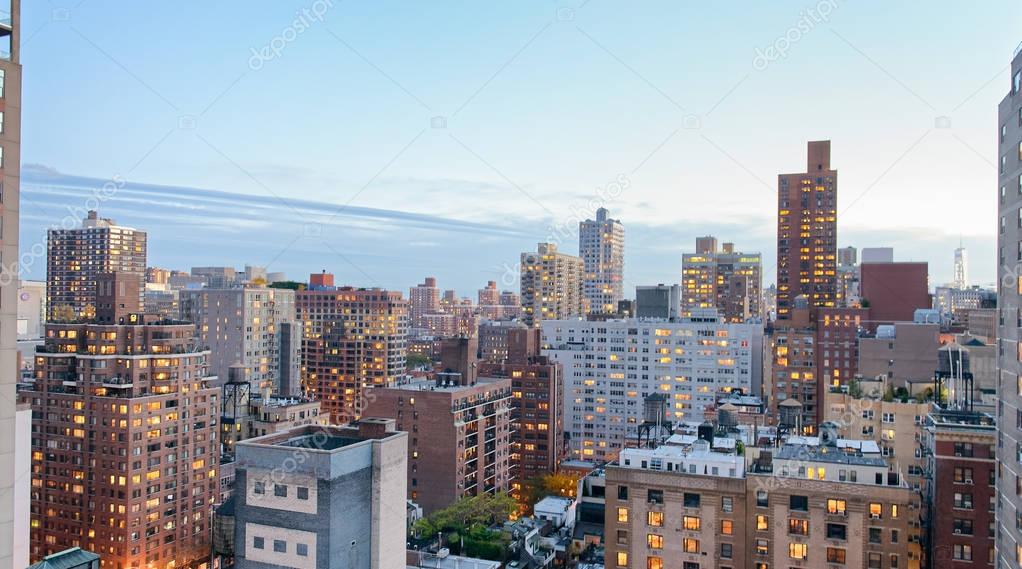 New York City, USA. Amazing aerial Manhattan view at sunset.