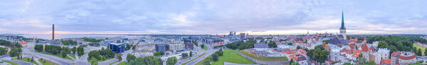 Tallinn, Lithuania. Panoramic aerial view on a summer sunset.