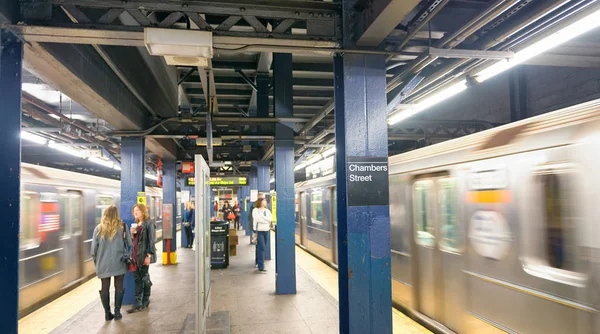 Nova Cidade Iorque Outubro 2015 Interior Estação Metrô Chambers Street — Fotografia de Stock