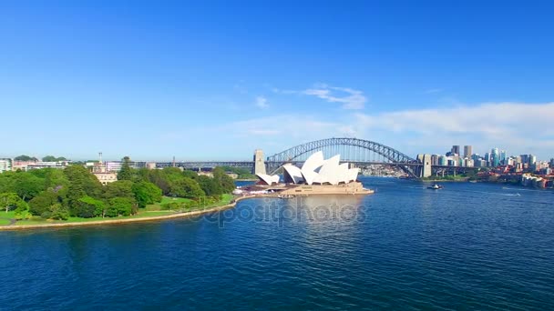 Widok Lotu Ptaka Zatoki Sydney Budynków Park Słoneczny Dzień Australia — Wideo stockowe