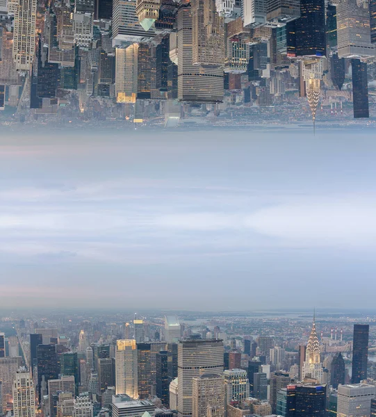 Streszczenie Nierealne Góry Nogami Dół Widok Panoramę Miasta Koncepcja Sci — Zdjęcie stockowe