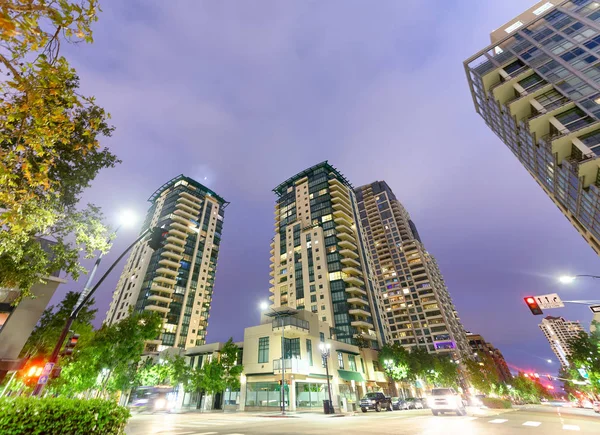 Calle Edificios San Diego Por Noche California — Foto de Stock