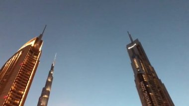  Dubai Downtown gökdelenler akşam, BAE, Video