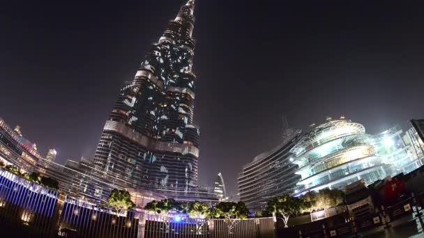 Dubai Uae November 2015 Burj Khalifa Éjjel Legmagasabb Felhőkarcoló Világ — Stock videók
