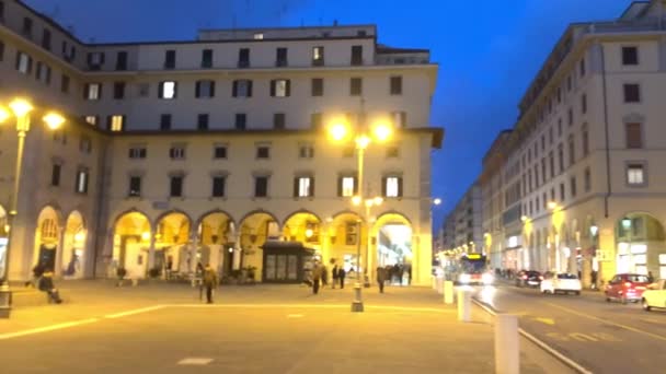 Vista Noturna Praça Livorno Cidade Portuária Mar Ligúria Costa Ocidental — Vídeo de Stock