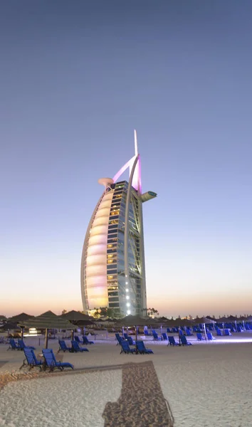 Dubai Eau Ottobre 2015 Colori Notturni Dell Hotel Burj Arab — Foto Stock