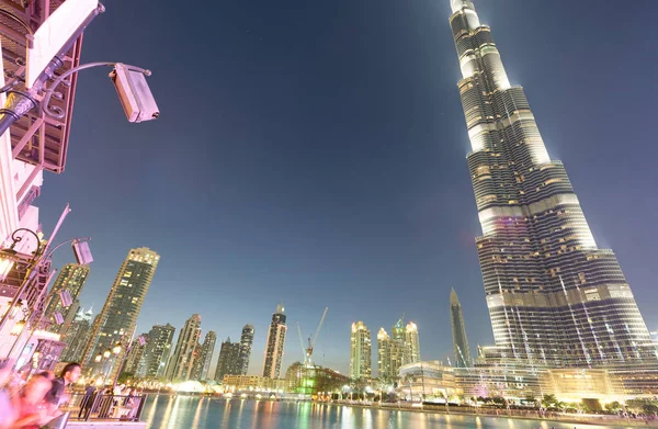 Dubai Eau Novembre 2015 Burj Khalifa Nuit Est Haut Gratte — Photo