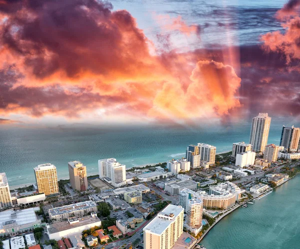 Helicopter View Miami Beach Dusk Florida Usa — Stock Photo, Image