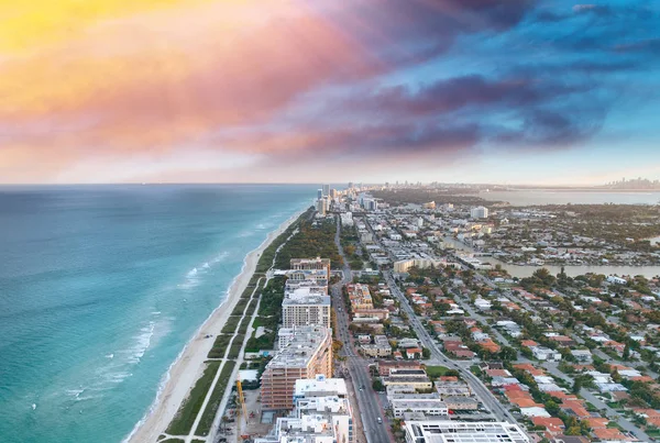 Coucher Soleil Sur Miami Beach Vue Aérienne — Photo