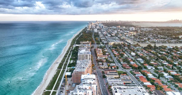 Coucher Soleil Skyline Miami Beach Vue Depuis Hélicoptère — Photo