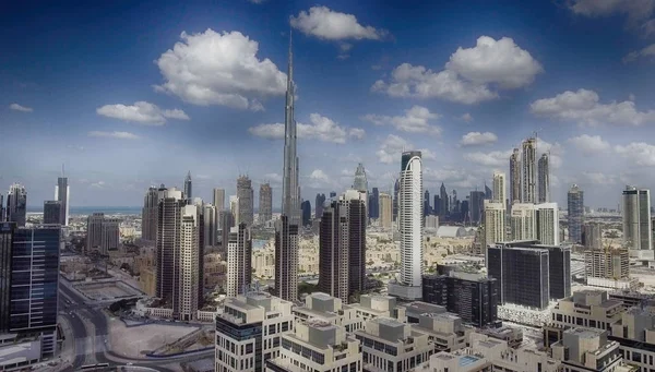 Luchtfoto Van Skyline Van Downtown Dubai Langs Rivier — Stockfoto