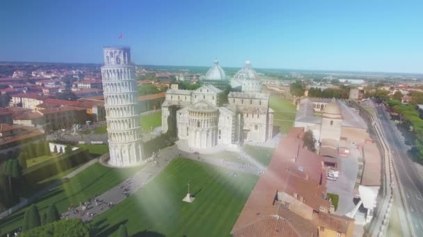 Vista Aerea Panoramica Piazza Dei Miracoli Pisa Effetto Raggi Luce — Video Stock