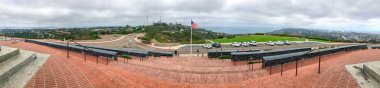 SAN DIEGO, CA - JULY 28, 2017: Panoramic view of Mt Soledad National Veterans Memorial. This is a famous tourist attraction. clipart