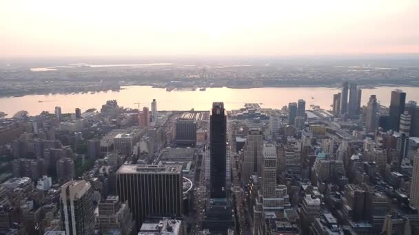 Amazing New York Luchtfoto Bij Zonsondergang Verenigde Staten — Stockvideo