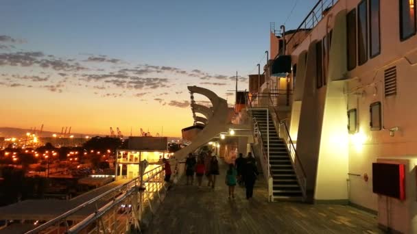 Long Beach August 2017 Historic Queen Mary Deck Sunset 1936 — Stock Video