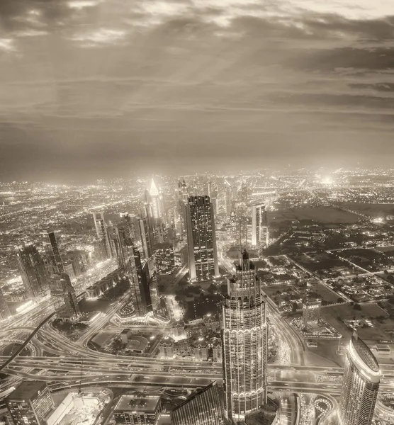 Downtown Dubai Vista Aérea Como Visto Pôr Sol — Fotografia de Stock