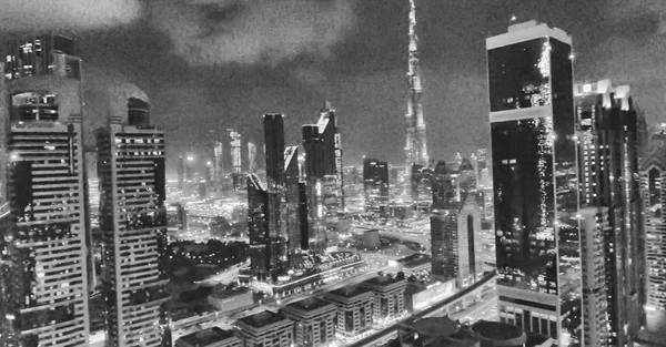 Vista Aérea Noturna Centro Dubai Estrada Sheikh Zayed — Fotografia de Stock