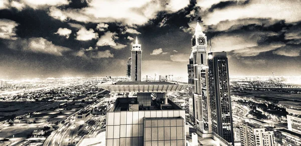Downrtown Skyline Уздовж Вулиці Шейх Заєд Роуд Вночі Дубаї — стокове фото