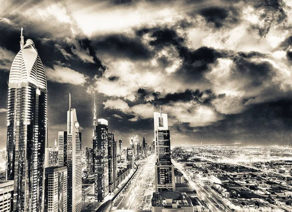 Skyline Centre Ville Long Sheikh Zayed Road Nuit Dubaï — Photo