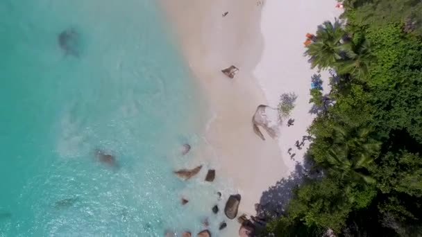 Anse Lazio Strand Gelegen Het Noordwesten Van Het Eiland Praslin — Stockvideo