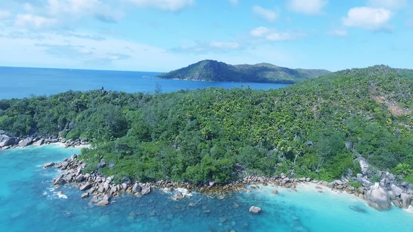 Vista Aérea Costa Seychelles Desde Dron — Foto de Stock