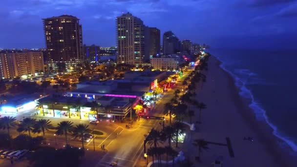 Luchtfoto Van Fort Lauderdale Bij Nacht Florida Usa Video — Stockvideo
