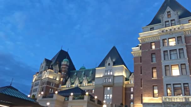 Vitória Canadá Agosto 2017 Vista Noturna Empress Hotel Esta Maior — Vídeo de Stock