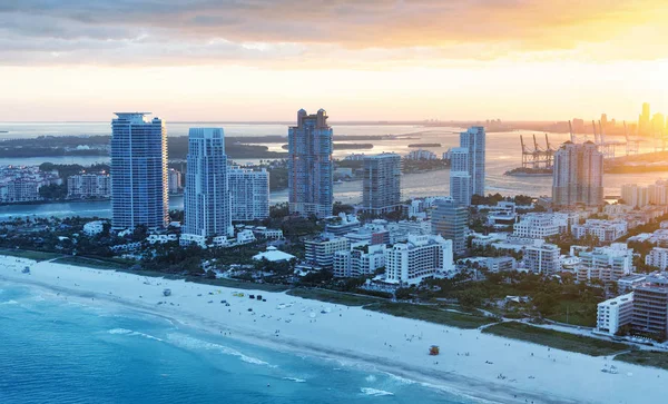Miami Beach Horizon Aérien Sur Magnifique Coucher Soleil Hiver — Photo