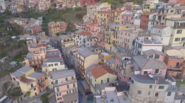 Manarola harika panoramik hava görünümünü, beş topraklar, İtalya, video 