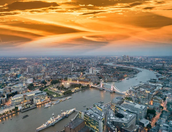 Widok Lotu Ptaka London Tower Bridge Panoramę Nocą Londyn — Zdjęcie stockowe