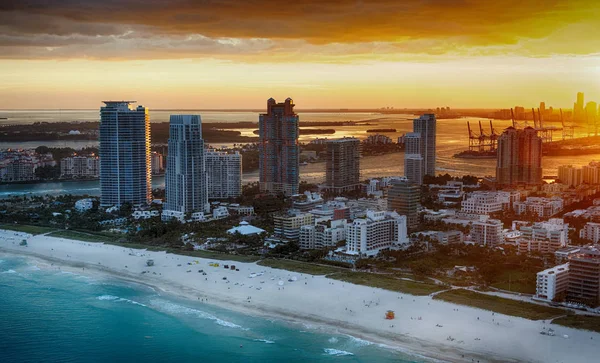Miami Beach Luchtfoto Skyline Een Mooie Winter Zonsondergang — Stockfoto