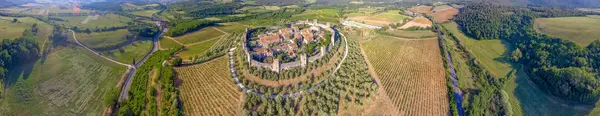 Vista Panorâmica Aérea Cidade Medieval Cercada Por Muralhas Circulares Campo — Fotografia de Stock