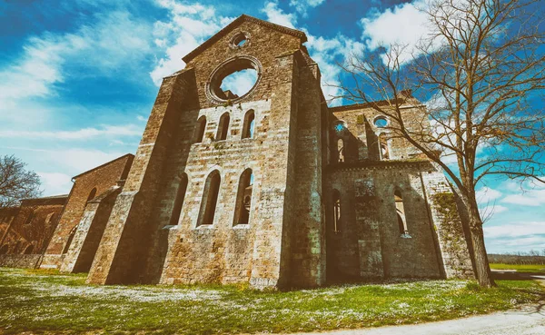 Starobylé Opatství San Galgano Itálii Obdivuhodným Příkladem Románské Architektury Toskánsku — Stock fotografie