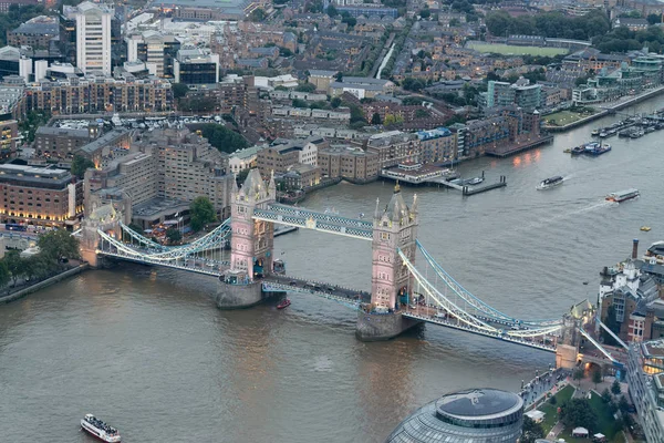 Widok Lotu Ptaka Skyline Tower Bridge Miasta Nocą Londyn — Zdjęcie stockowe