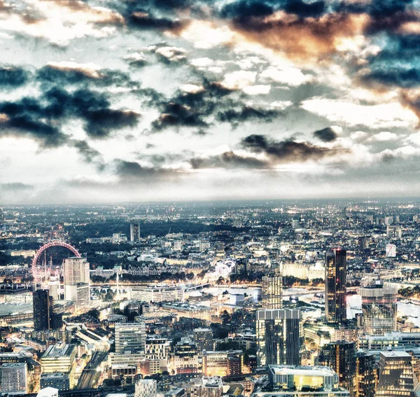 City Skyline River Thames Night Aerial View London — Stock Photo, Image