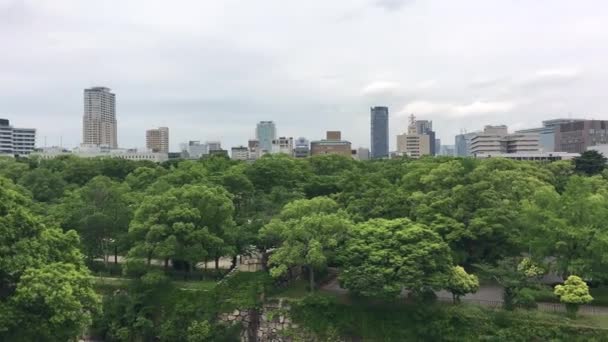 Vista Aérea Del Horizonte Osaka Desde Castillo Ciudad — Vídeo de stock