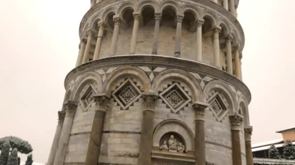 Pisa Tower Śniegu Zimą Zmierzchu Placu Cudów Świcie — Wideo stockowe