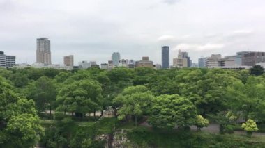 Osaka Skyline şehir Castle havadan görünümü